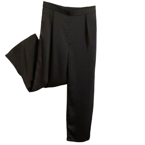 Pretty Garden 2pc Set Size M Crop Satin Soft Top Black Wide Leg Pants High Waist - Picture 3 of 15